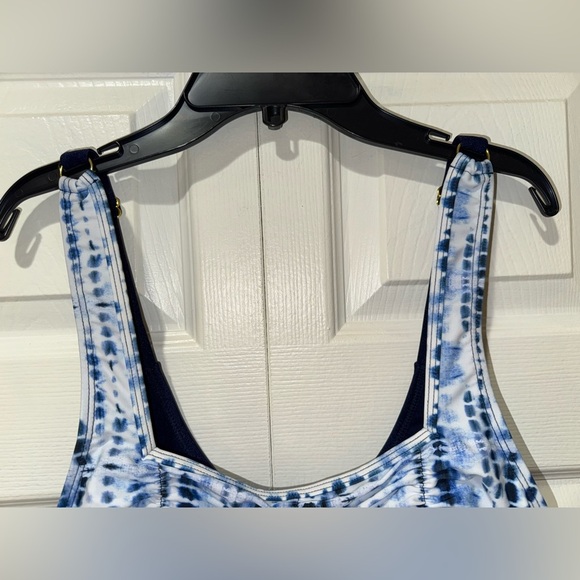 Nine West Shirred Navy Patterned One-Piece Swimsuit. Size S adjustable strap NWT - Picture 6 of 12